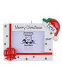Christmas Red Bow Picture Frame Personalized Ornament with a Santa Hat