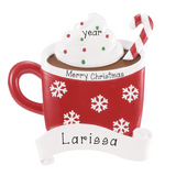 Personalized Hot Chocolate Mug Christmas Ornament ~ Red Hot Cocoa Mug with Marshmallows Ornament ~