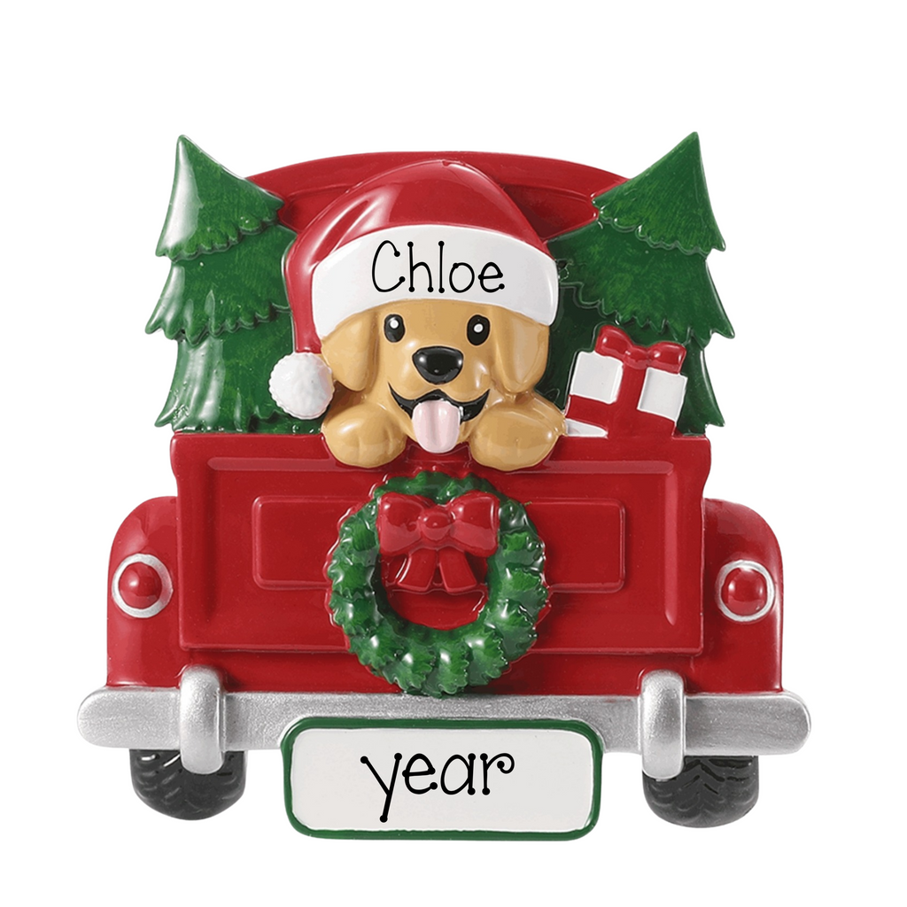 Personalized DOG in Red Truck Christmas Ornament ~ Pet Christmas Ornament ~ Personalized Pet Ornament - Dog Christmas Ornaments