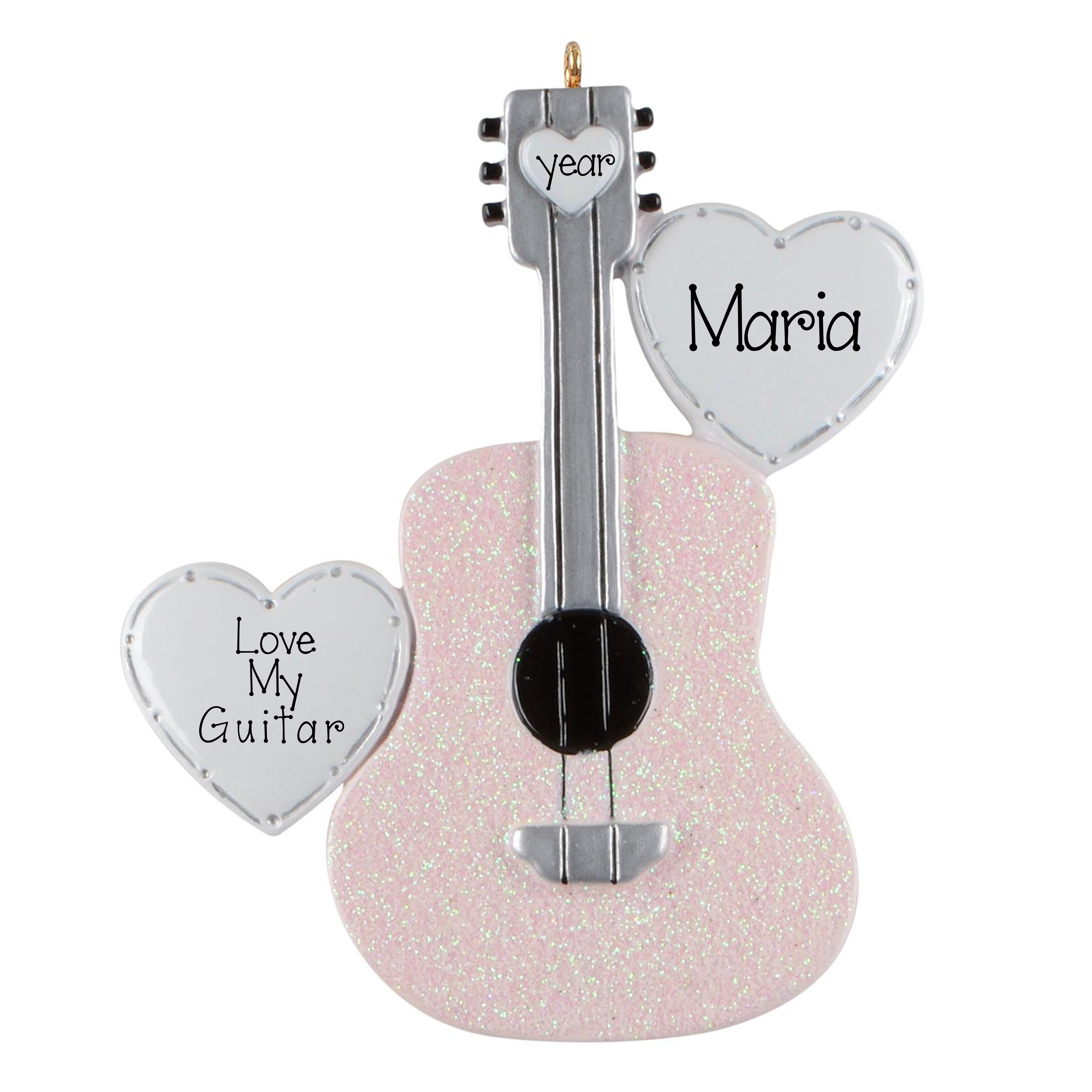 Pink Glitter Guitar Personalized Christmas Ornament ~ Pink Guitar Christmas Gift