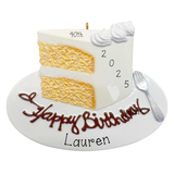 Slice of Yellow Birthday Cake ~ Happy Birthday Personalized Christmas Ornament