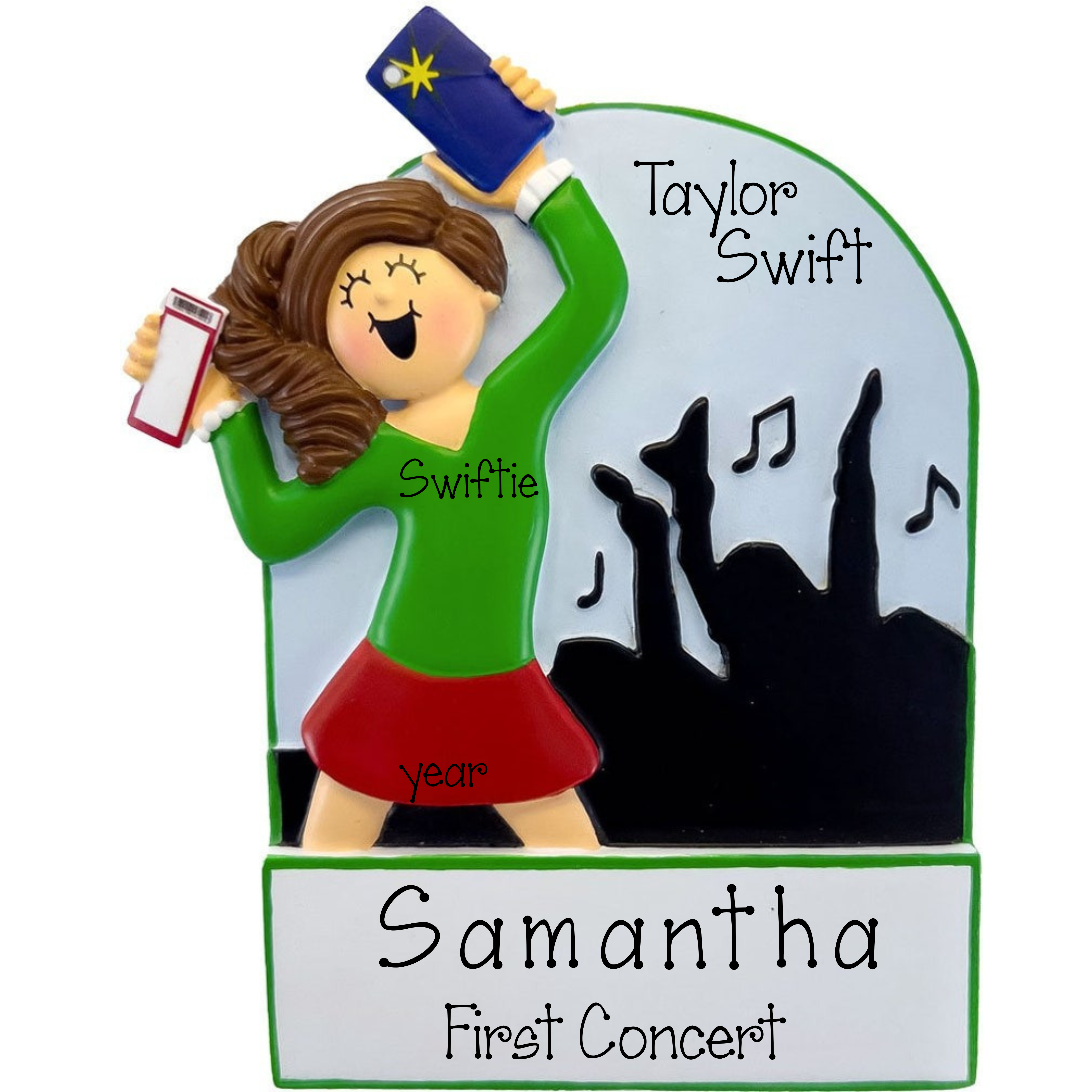 Personalized Concert Ornament for a Female Brunette ~ Music Festival Christmas Ornament