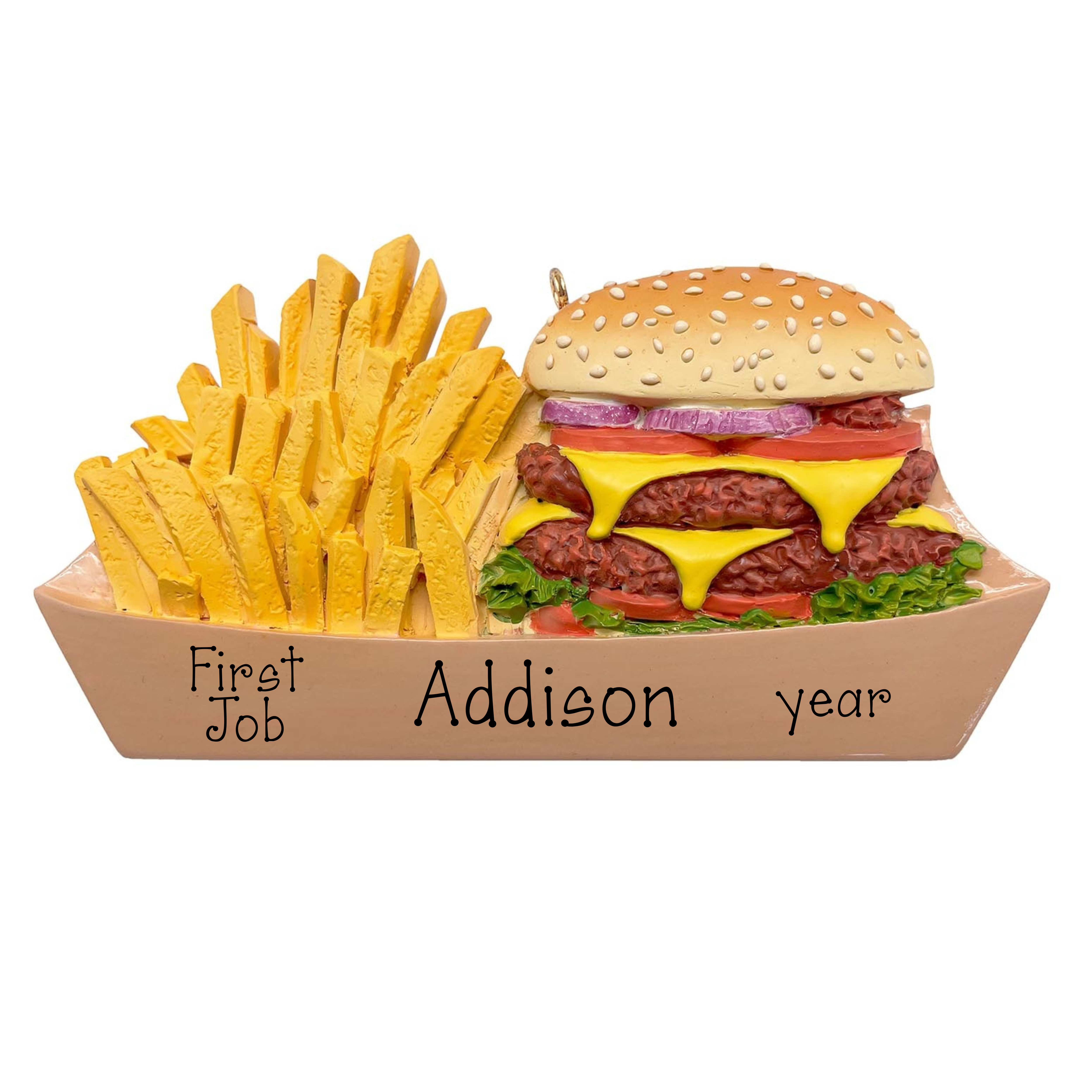Burger and Fries Personalized Ornament ~ First Job Christmas Ornament