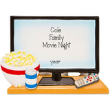 Big Screen TV with a bowl of Pop Corn and Drink - Personalized Ornament