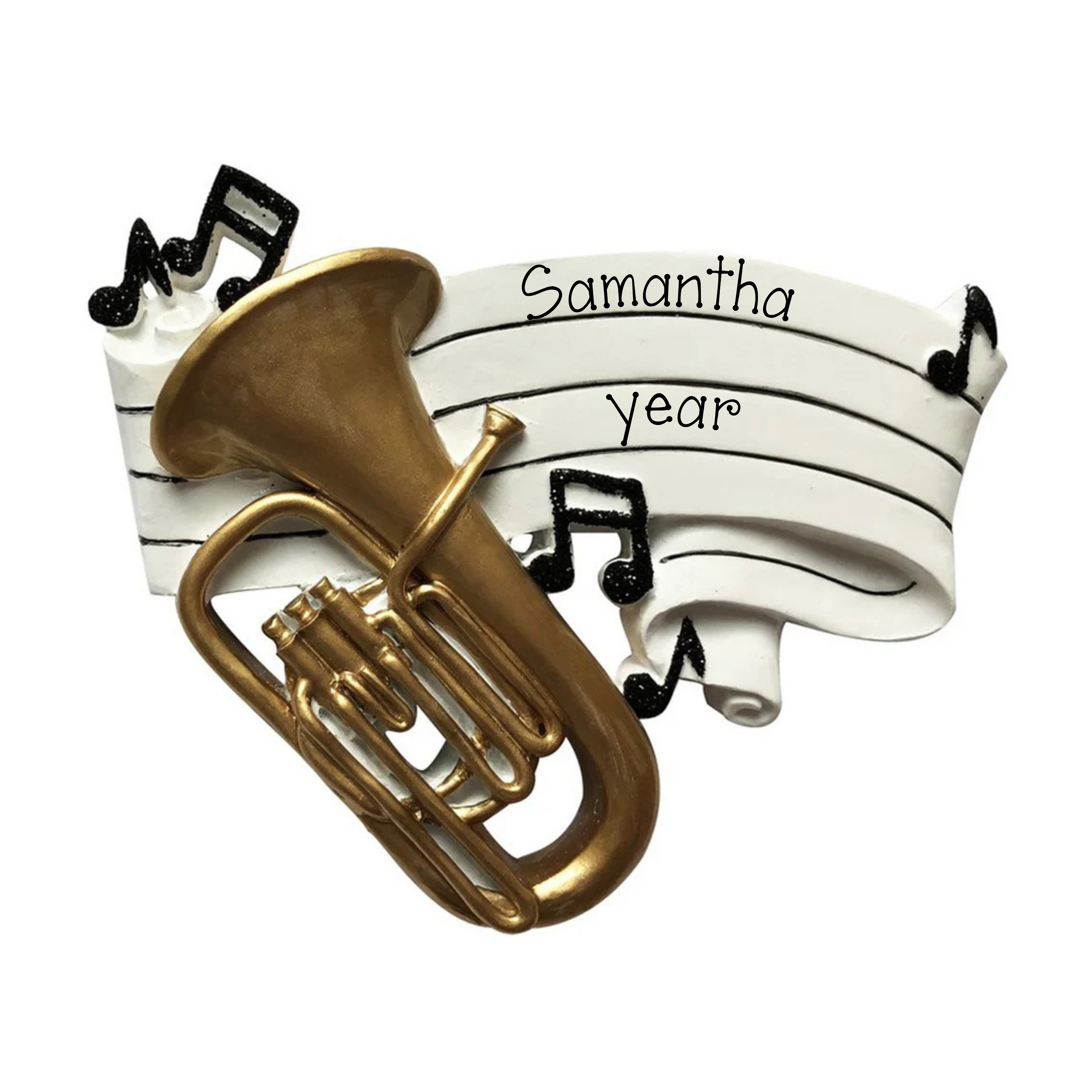 Personalized-TUBA with Black Glitter Music Notes- Christmas Ornament