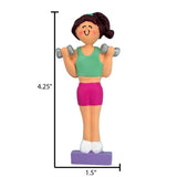 Brunette Female woman working Out with Dumbells~Personalized Ornament~Weight Lifting ~ Weight Lifter (Copy)