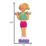 Blonde Female woman working Out with Dumbells~Personalized Ornament~Weight Lifting ~ Weight Lifter