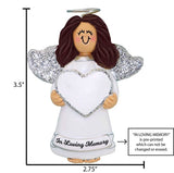 Personalized Brunette Angel with Silver Glitter Wings Christmas Ornament