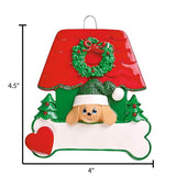 Tan Dog  in a Red and Green Dog House~Personalized Christmas Ornament