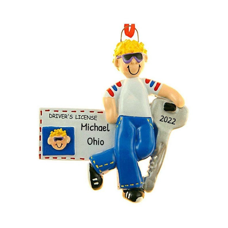 Blonde MALE NEW DRIVER'S LICENSE Personalized Christmas Ornament