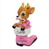 Baby Girl's First Christmas REINDEER Ornament~Baby Girl Ornament~Christmas Ornaments~Hand Personalized~Pink Baby Ornament~Baby Shower Gift