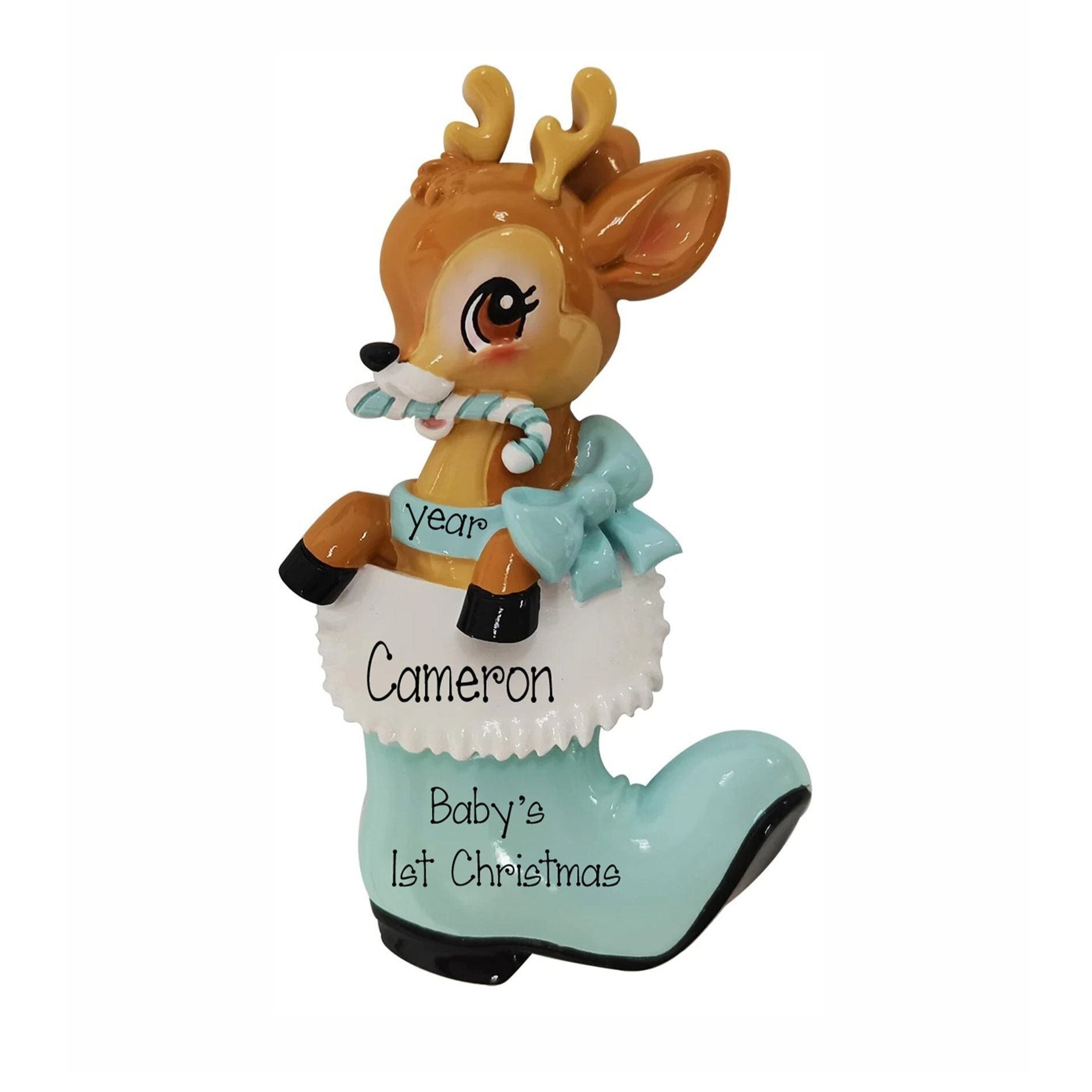 Baby Boy's First Christmas REINDEER Ornament~Baby Boy Ornament~Christmas Ornaments~Hand Personalized~blue Baby Ornament~Baby Shower Gift