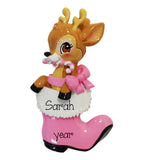 Baby Girl's First Christmas REINDEER Ornament~Baby Girl Ornament~Christmas Ornaments~Hand Personalized~Pink Baby Ornament~Baby Shower Gift