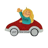 Personalized Blonde Female New Driver Ornament ~ Drivers License Christmas Ornament