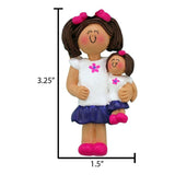 Little Girl Brunette Holding her Baby Doll Personalized Christmas Ornament ~ American Girl Doll Ornament