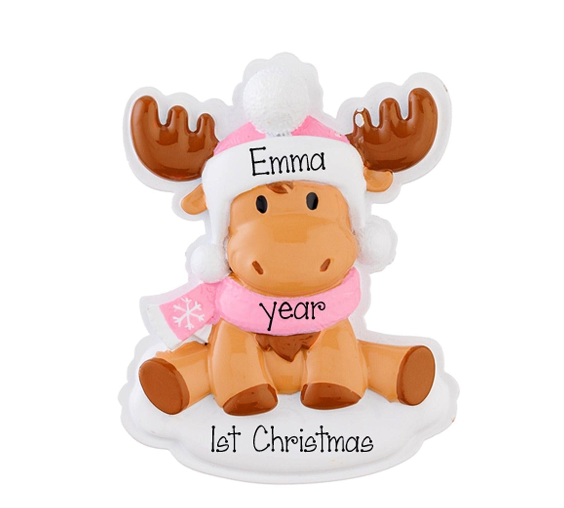 Personalized Baby Girl Moose Ornament ~ Baby's First Christmas Ornament ~ Baby Girl Ornament ~ Christmas Ornament ~ Hand Personalized