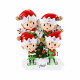 Family of 4 Elves Christmas Gift ~ Personalized Christmas Family Ornament ~ Elf Family of 4 Ornament ~ 4 Grandkids Christmas Ornament