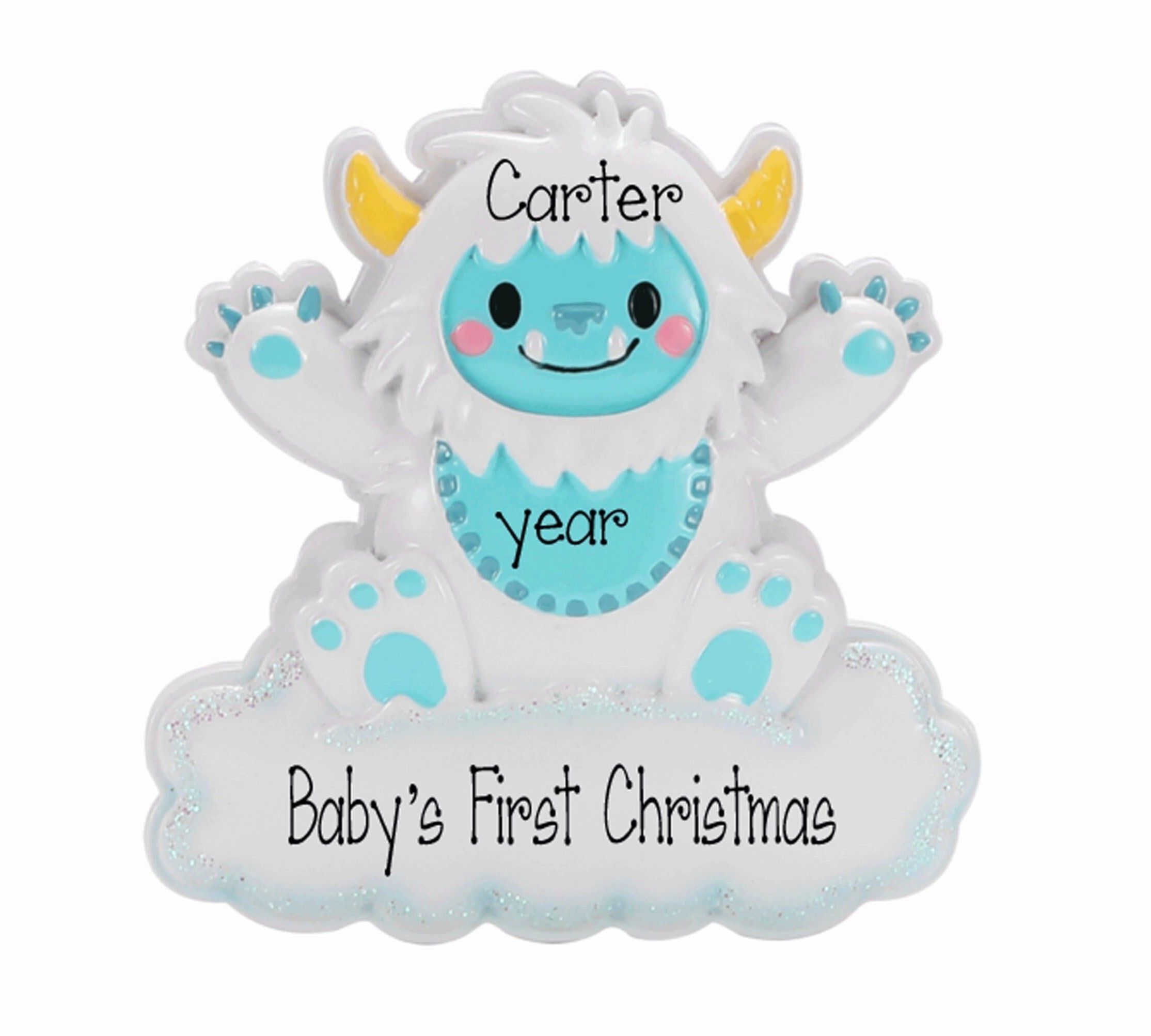 Baby Boy's 1st Christmas Ornament ~ Blue Yeti Ornament ~ Abominable Snowman Gift ~ Sasquatch Ornament ~ Big Foot Ornament ~Hand Personalized