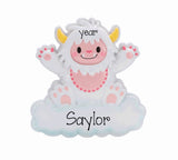 Baby Girl's 1st Christmas Ornament ~ Pink Yeti Ornament ~ Abominable Snowman Gift ~ Sasquatch Ornament ~ Big Foot Ornament~Hand Personalized