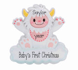 Baby Girl's 1st Christmas Ornament ~ Pink Yeti Ornament ~ Abominable Snowman Gift ~ Sasquatch Ornament ~ Big Foot Ornament~Hand Personalized
