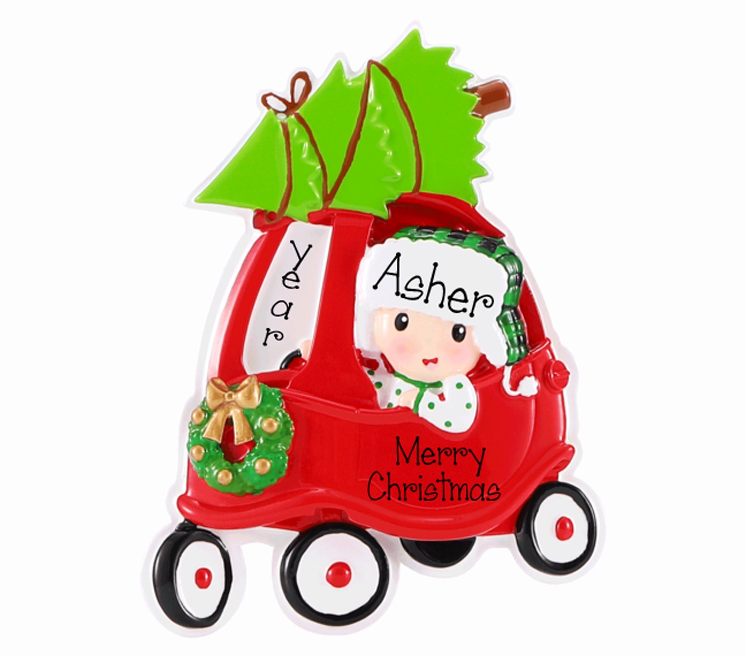 Little Red Toy Car Personalized Christmas Ornament ~ Toddler Ornament ~ Cozy Coupe Ornament ~ Personalized Gift ~ Red Wiggle Cart Ornament