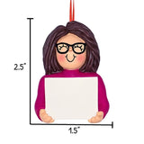 Brunette Girl with glasses Personalized Ornament for Christmas