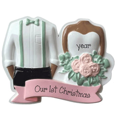 African American Wedding Couple Ornament ~Just Married Ornament ~ Ethnic Personalized Wedding Ornament ~ Bride And Groom Ornament Gift