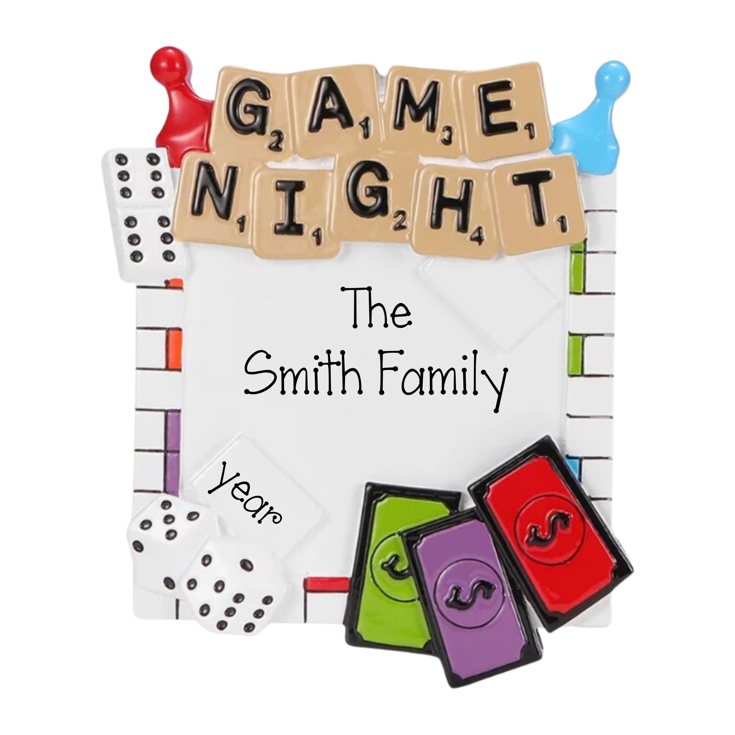 Family Game Night Personalized Christmas Ornament ~ Game Night Ornament ~ Family game night ~ Board Games ~ Family Dice Game Ornament