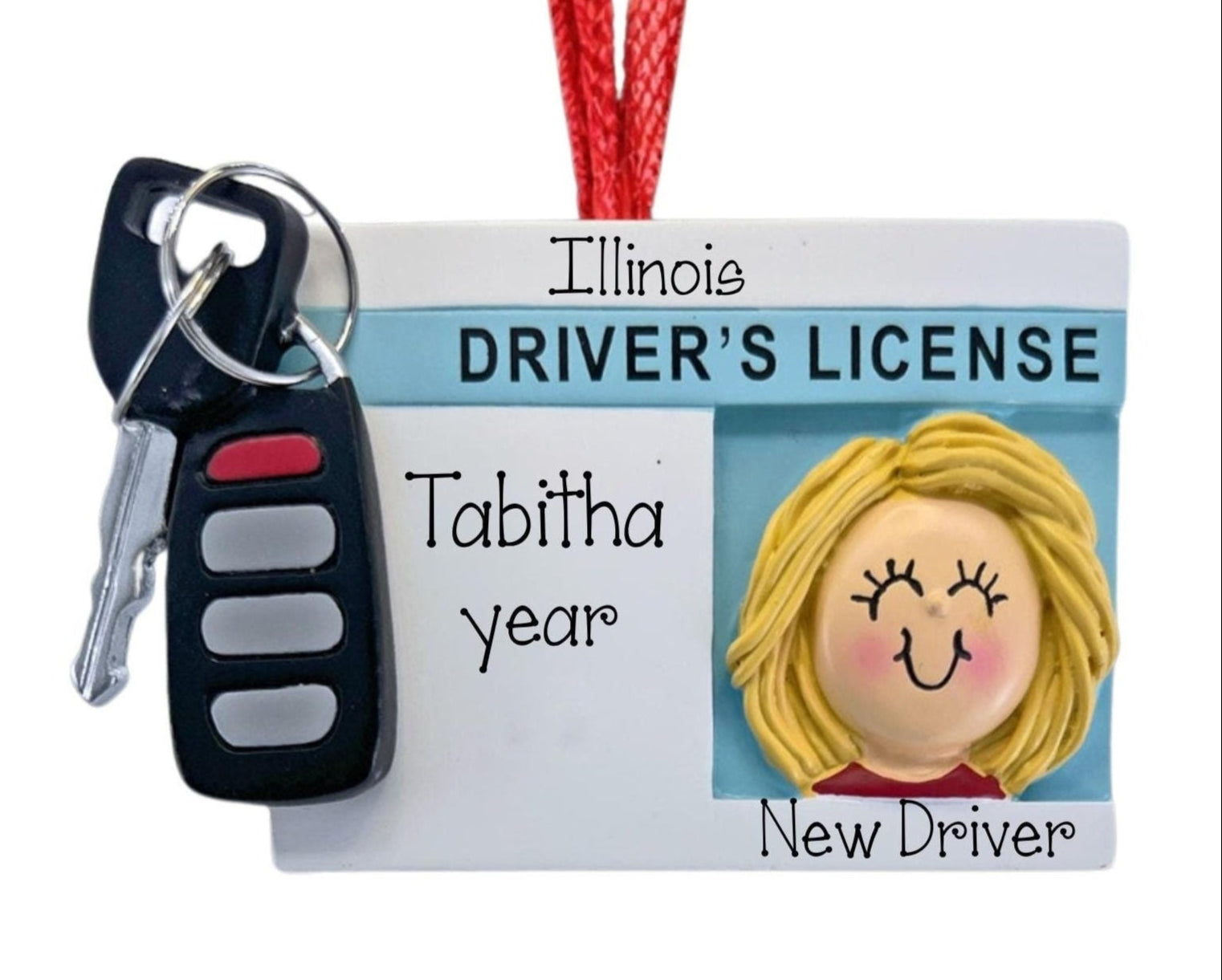 New Blonde Female Driver Personalized Christmas Ornament