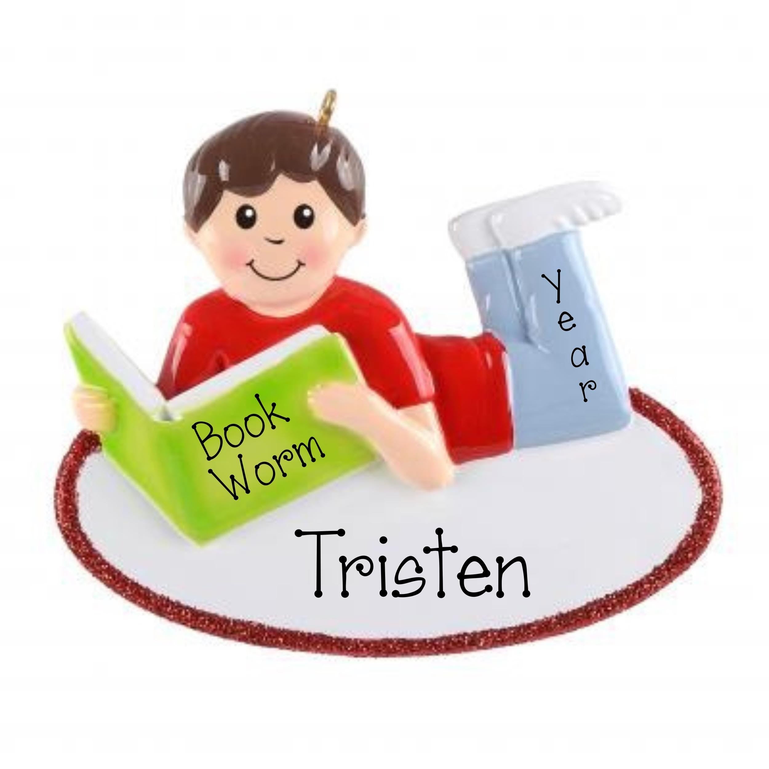 Personalized Boy Reading  Christmas Ornament