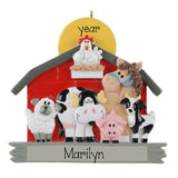 Red Barn Personalized Christmas Ornament ~ Barn With Farm Animals
