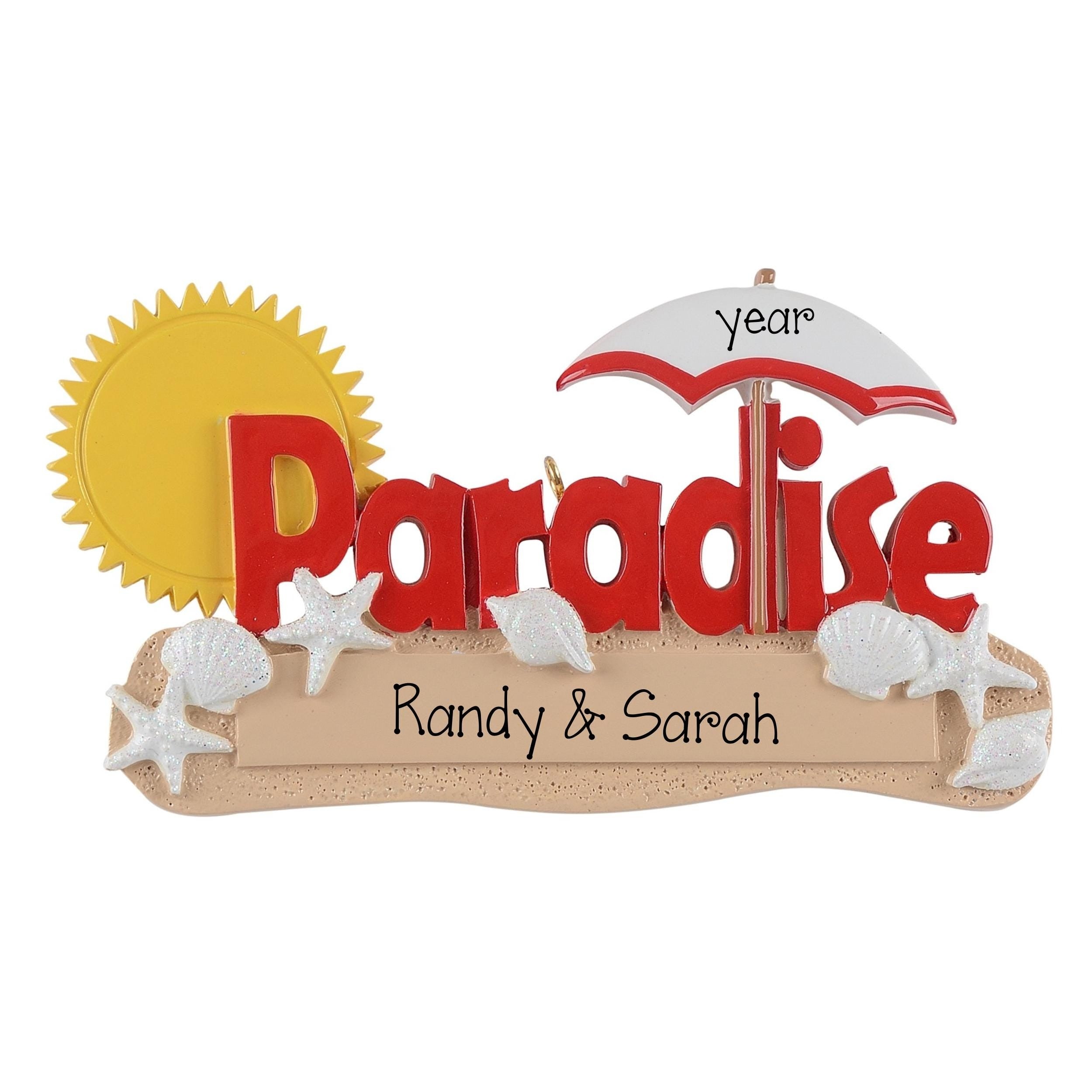 Paradise Personalized Christmas Ornament~Beach Ornament~Tropical Vacation for Beach Lover~Couples Tropical Beach Vacation