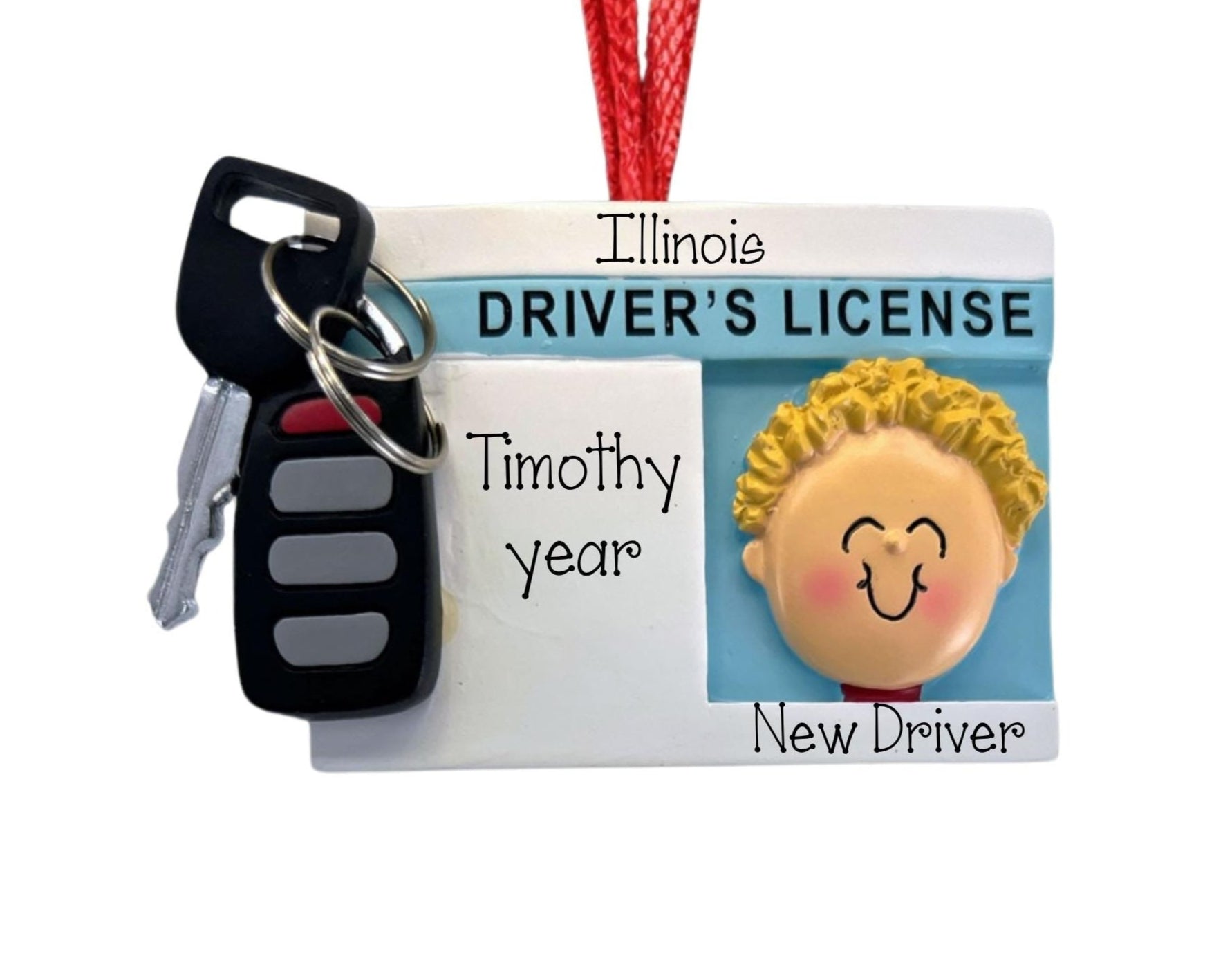 New Blonde Male Driver Personalized Christmas Ornament