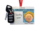 New Blonde Male Driver Personalized Christmas Ornament