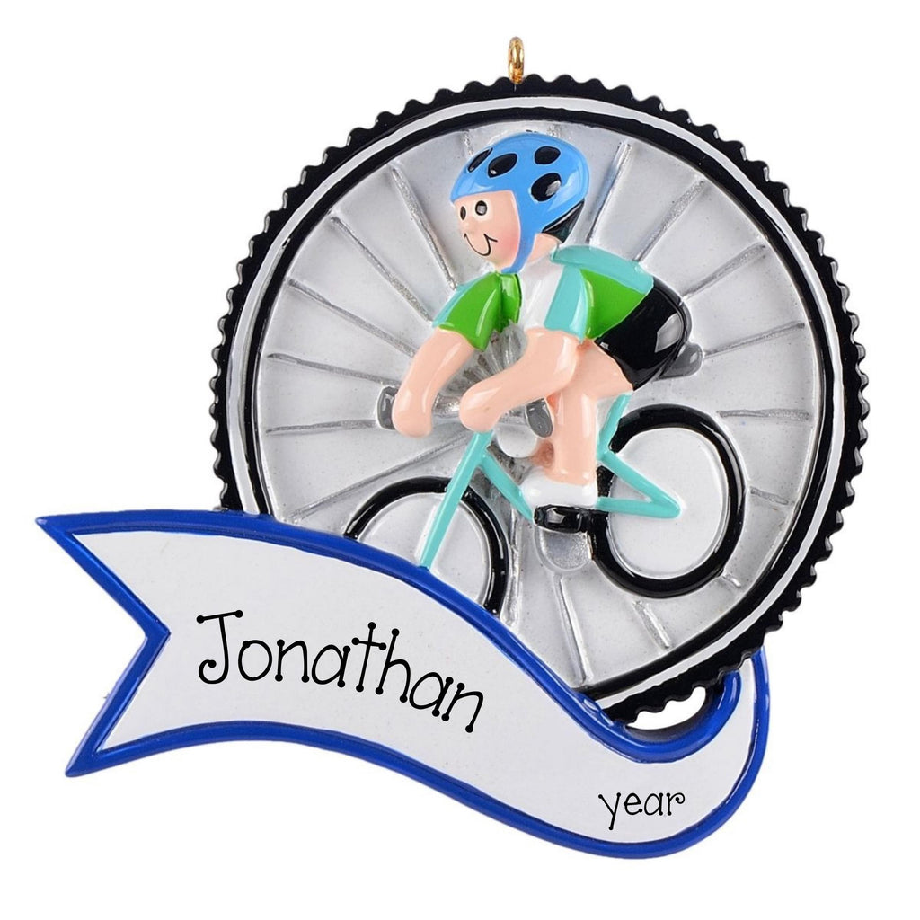 Personalized male Biker Ornament ~ Girl Riding a Bicycle Christmas Ornament ~ Bike Ornament ~ New Bike
