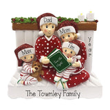 Reading In Bed Family of 4 Personalized Christmas Ornament ~ Family Of 4 Christmas Ornament ~ Personalized Family Gifts ~ Christmas Family