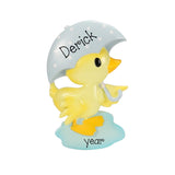 Personalized Baby Boy Duck Christmas Ornament ~ Yellow Duck with Blue Umbrella ~ Baby Boy's 1st Christmas Ornament ~ Baby Ornament