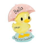 Personalized Baby Girl Duck Christmas Ornament ~ Yellow Duck with Pink Umbrella ~ Baby Girl's 1st Christmas Ornament ~ Baby Ornament