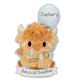 Personalized Baby Boy Highland Cow Ornament ~ Highland Cow Ornament ~ Baby's 1st Christmas Ornament ~Baby Shower Gift~Baby Boy 1st Christmas
