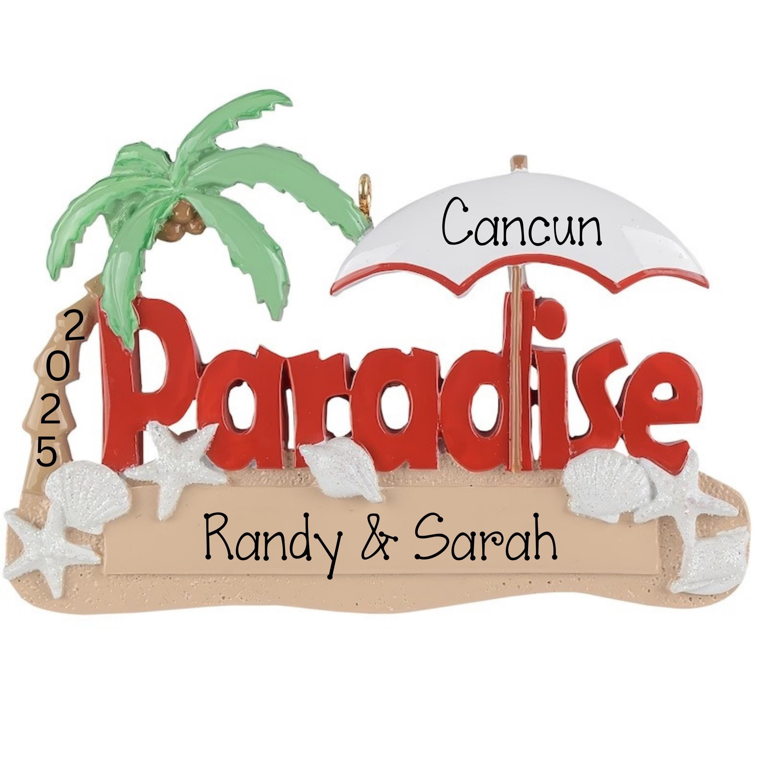 Paradise Personalized Christmas Ornament~Beach Ornament~Tropical Vacation for Beach Lover~Couples Tropical Beach Vacation