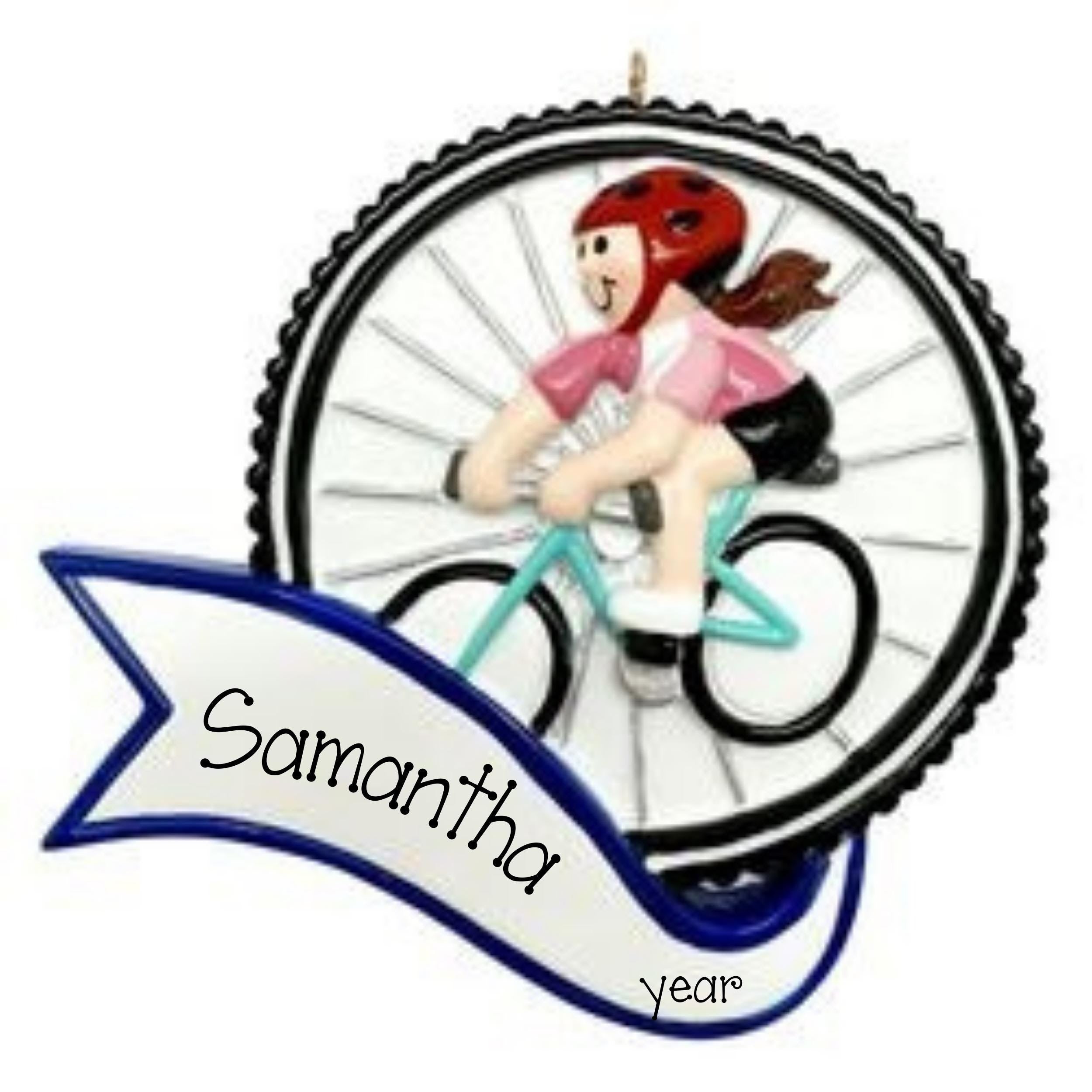 Personalized Female Biker Ornament ~ Girl Riding a Bicycle Christmas Ornament ~ Bike Ornament ~ New Bike