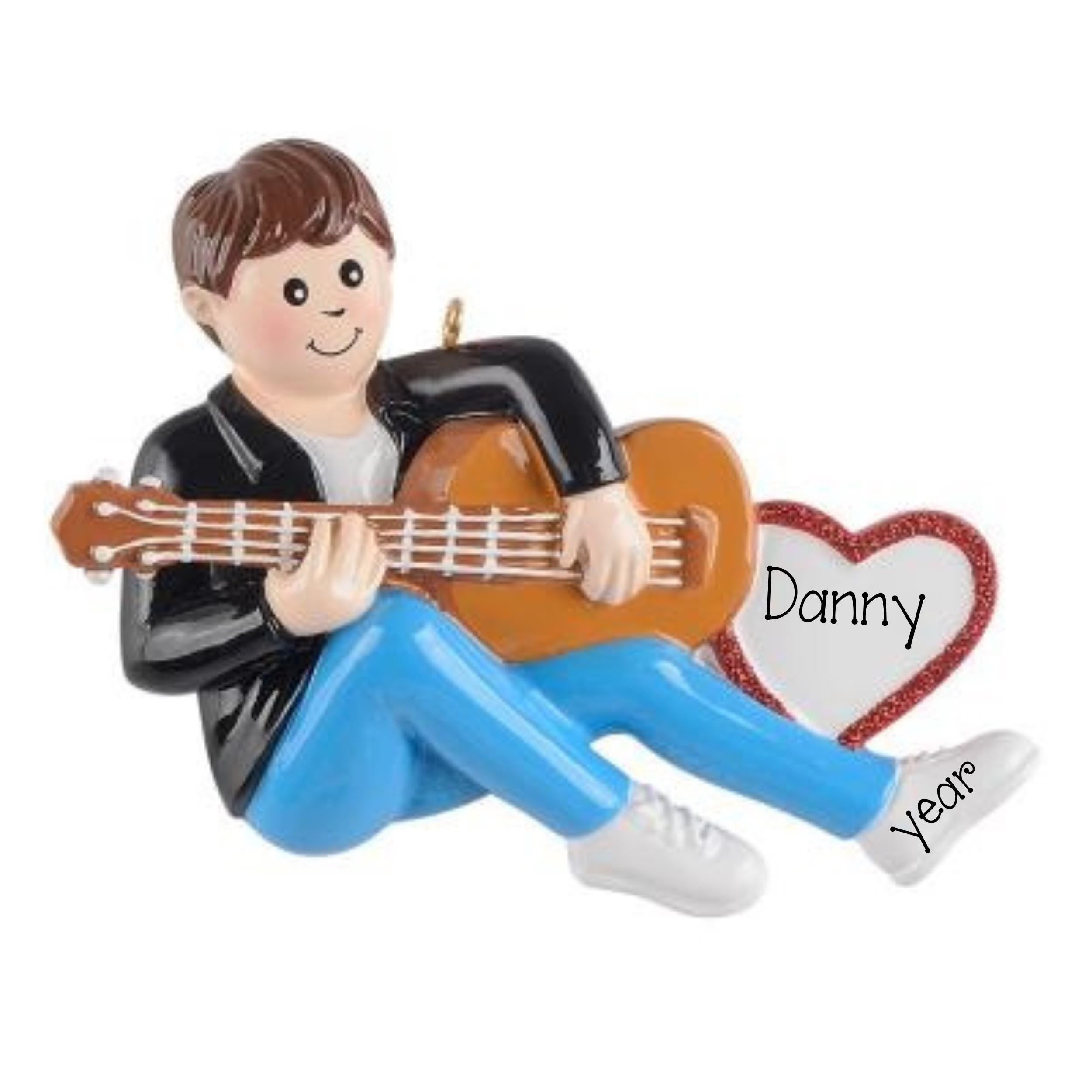Male Guitar Player Ornament ~ Instrument Lover ~ Boy learning to play Guitar ~ Guitar Personalized Ornament ~ Male Musician Ornament