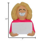 Blonde Girl with Braces Personalized Christmas Ornament ~ Brace Face ~ Orthodontist ~ Tin is In ~ Metal Mouth ~ Perfect Smile