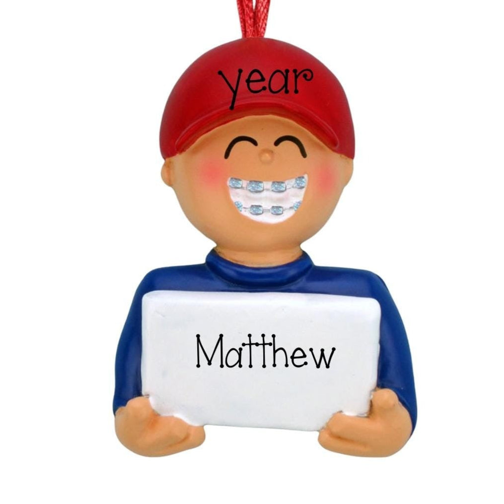 Braces Personalized Christmas Ornament ~ Boy with Braces~ Brace Face ~ Orthodontist ~ Tin is In ~ Metal Mouth ~ Perfect Smile ~ Braces