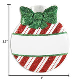 Christmas Ball Personalized Ornament ~ Christmas Gift ~ Holiday Ornament ~ Red Glitter Stripped with Green Glitter Bow Round Ornament