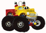 YELLOW AND RED MONSTER TRUCK ORNAMENT  / MY PERSONALIZED ORNAMENT