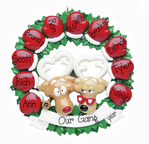 Family of 10~Mitten Wreath~Personalized Ornament