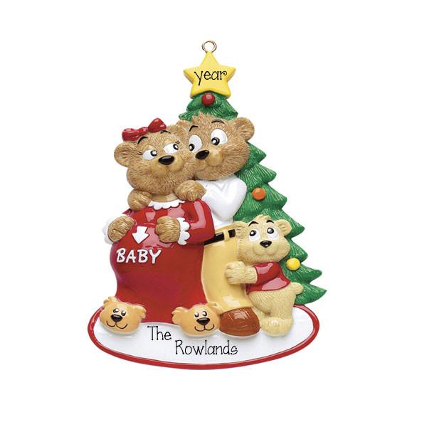 EXPECTING~Bear Family of 3~Personalized Christmas Ornament