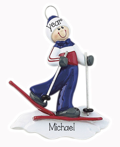 MALE SNOW SKIER - Personalized Ornament