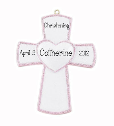 Cross Trimmed in Pink Glitter~Personalized Christmas Ornament